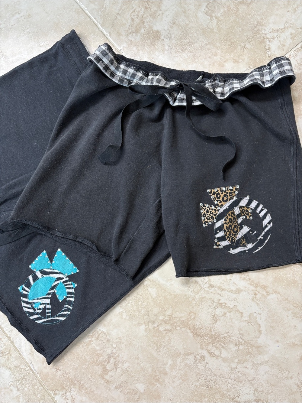 2 Pairs of  Black Lounge Shorts with Plaid Waistband